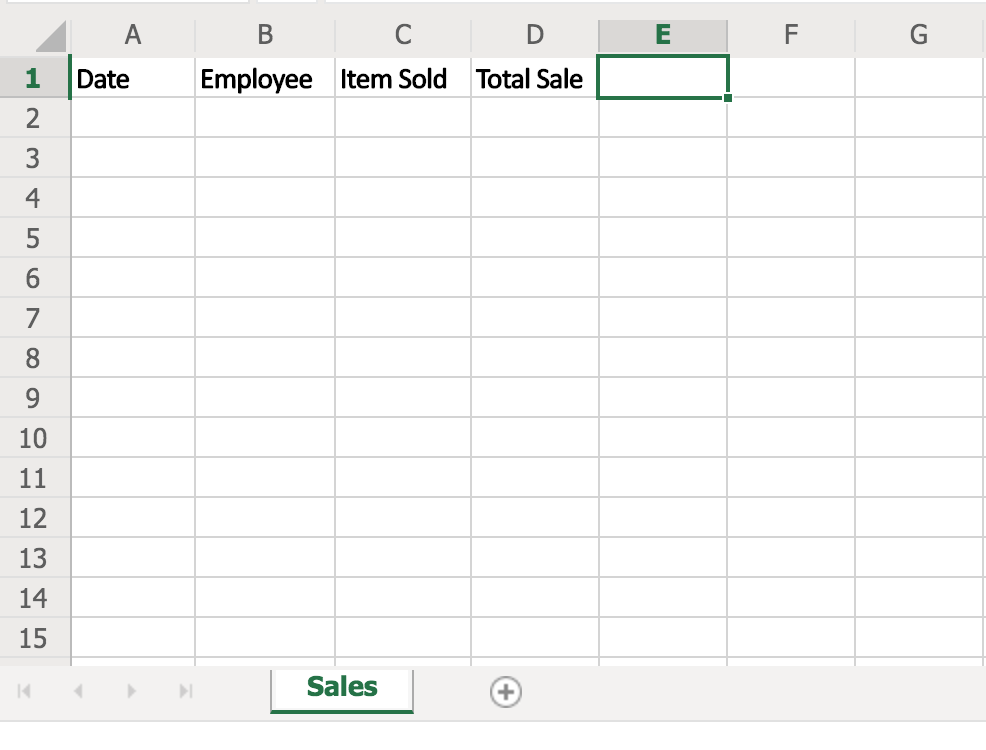 Basic Excel Table for Sales Report